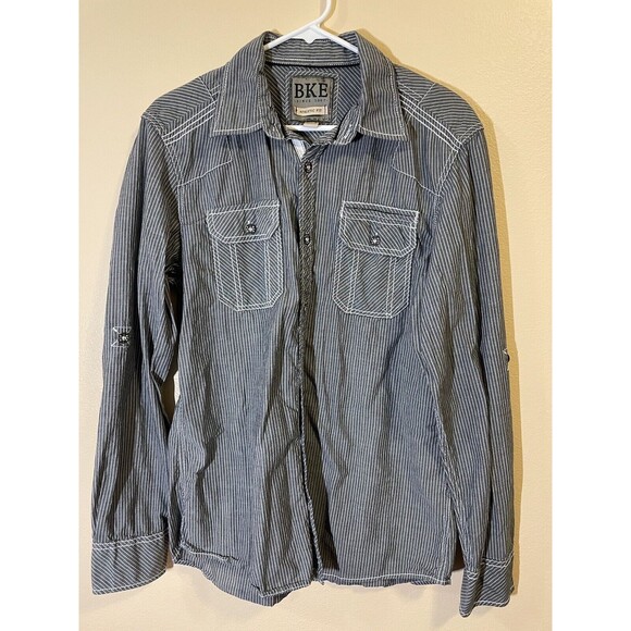 BKE Buckle Athletic Fit Men’s Long Sleeve Button Down Size M Black & White - Picture 1 of 8